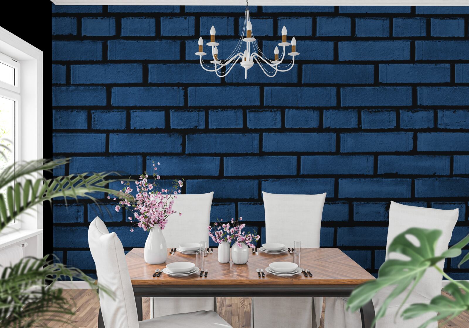 Fototapet Zidul este realizat din cărămizi albastru închis