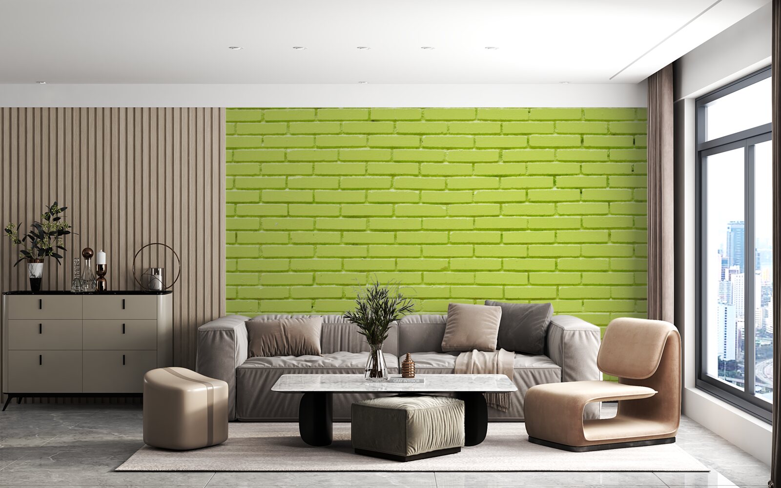 Fototapet Perete din cărămidă în nuanță verde deschis