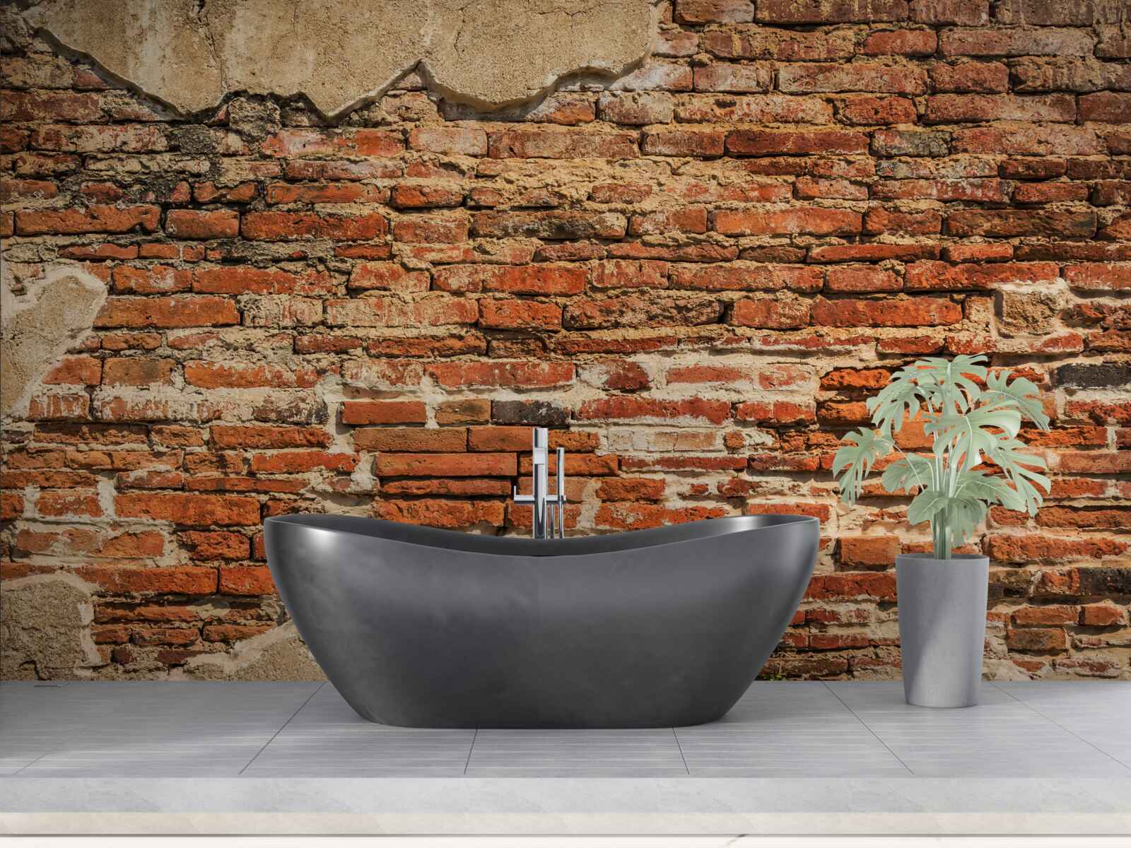 Fototapet un zid de cărămidă care a devenit foarte dărăpănat