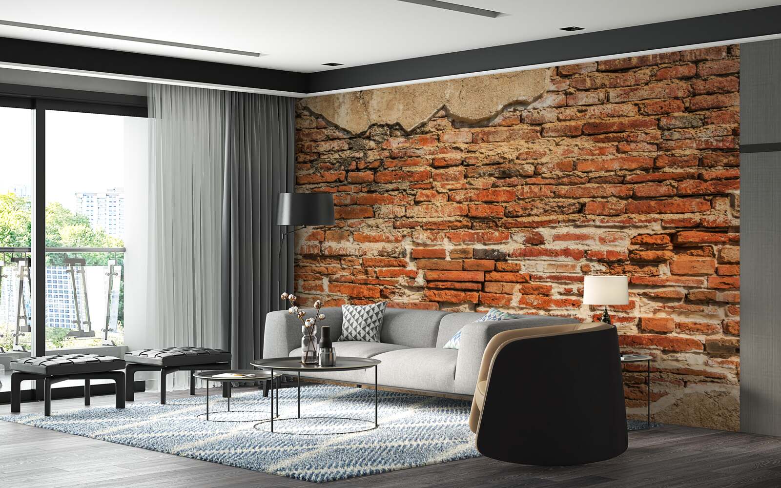 Fototapet un zid de cărămidă care a devenit foarte dărăpănat