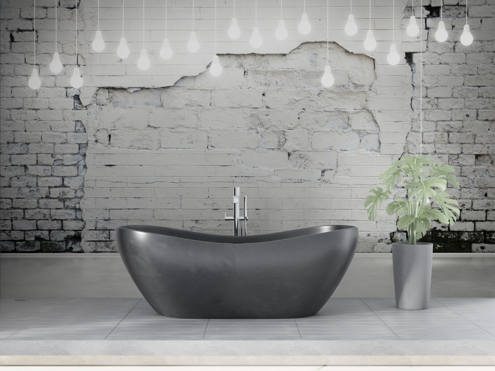 Fototapet perete de cărămidă albă și becuri pe el