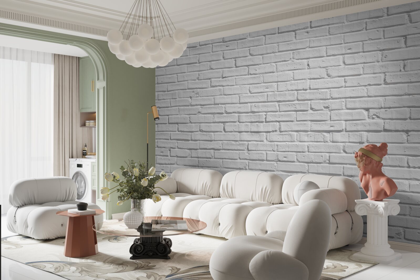 Fototapet Peretele de cărămidă este vopsit în alb