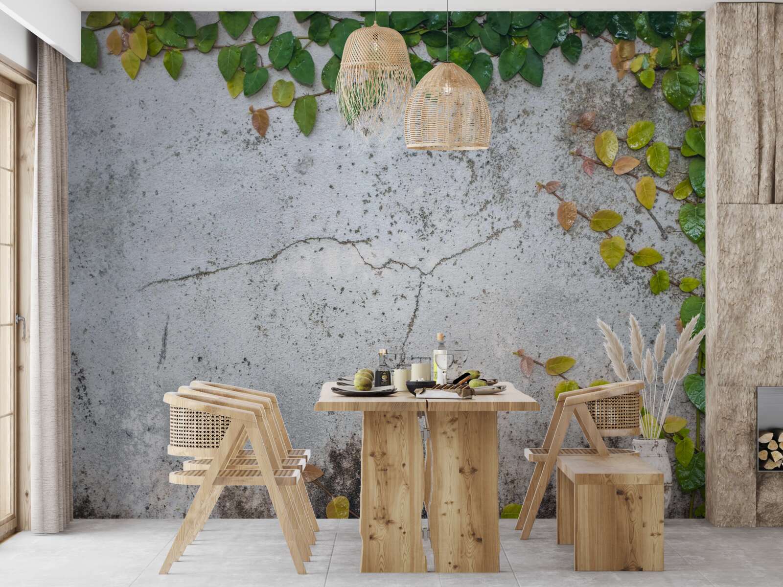 Fototapet frunzele sunt verde-galben pe un fond gri