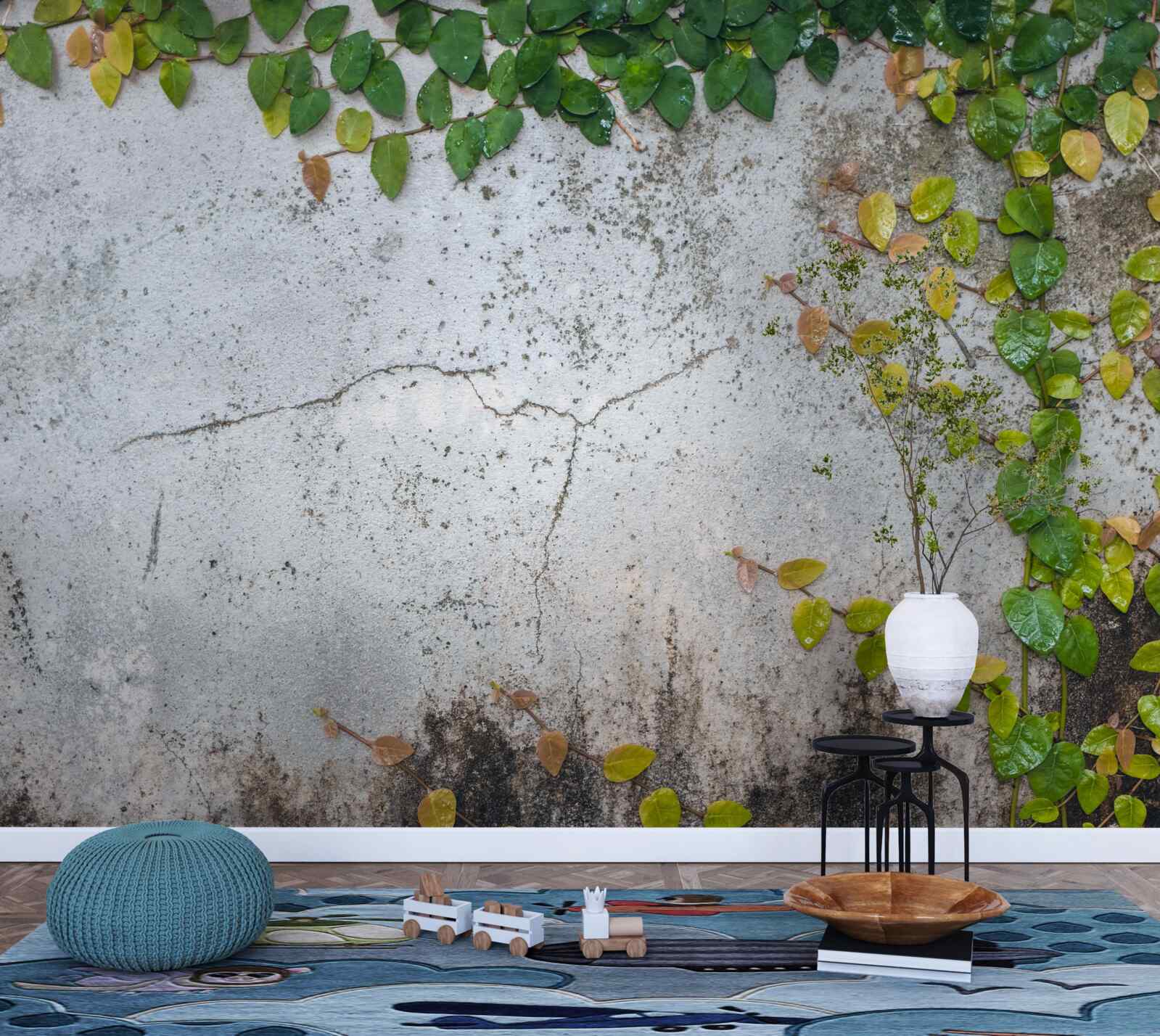 Fototapet frunzele sunt verde-galben pe un fond gri