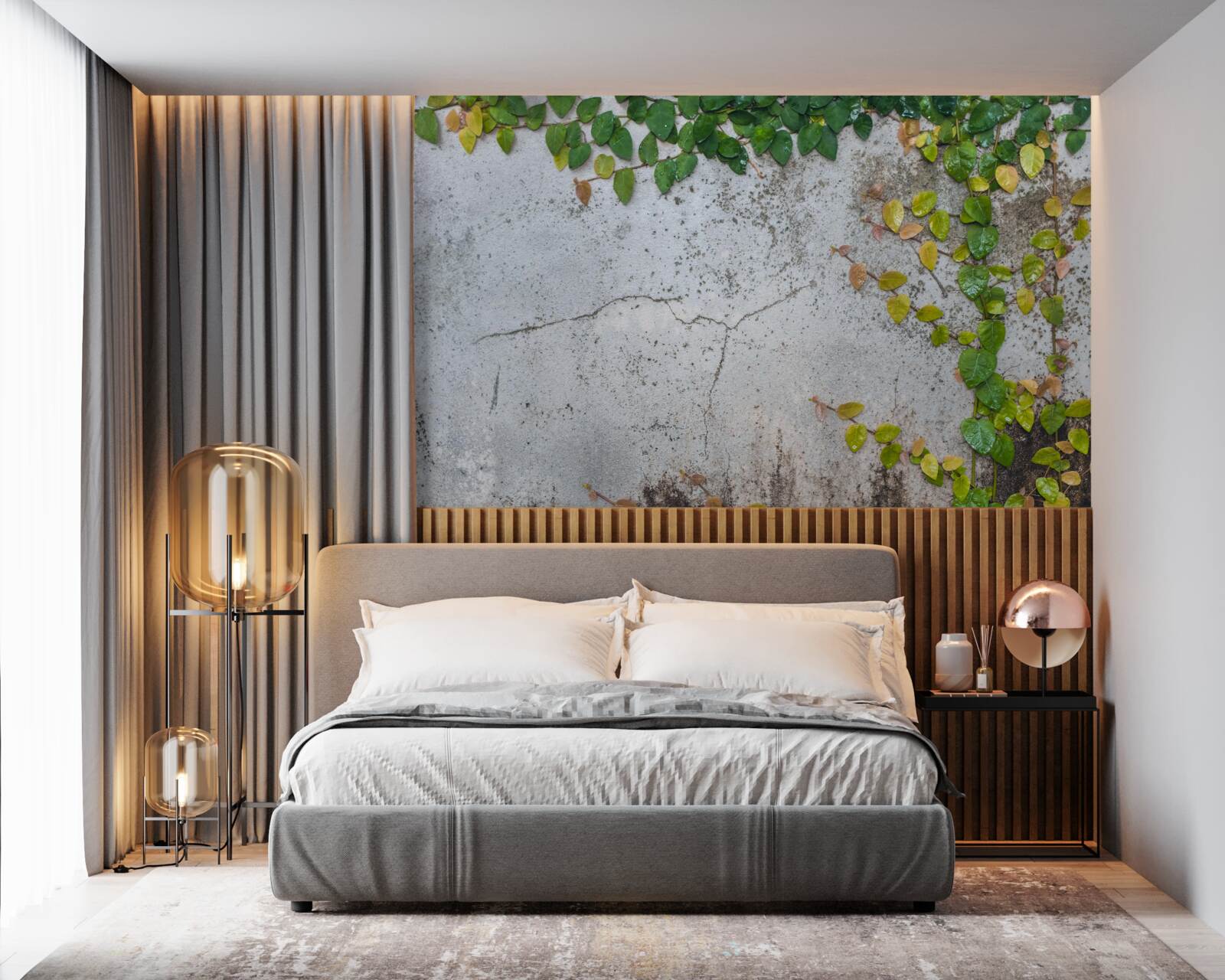 Fototapet frunzele sunt verde-galben pe un fond gri