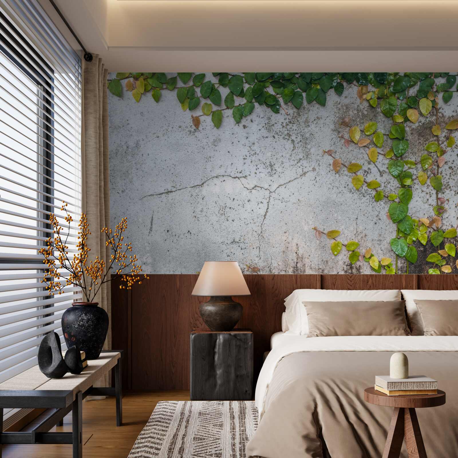 Fototapet frunzele sunt verde-galben pe un fond gri