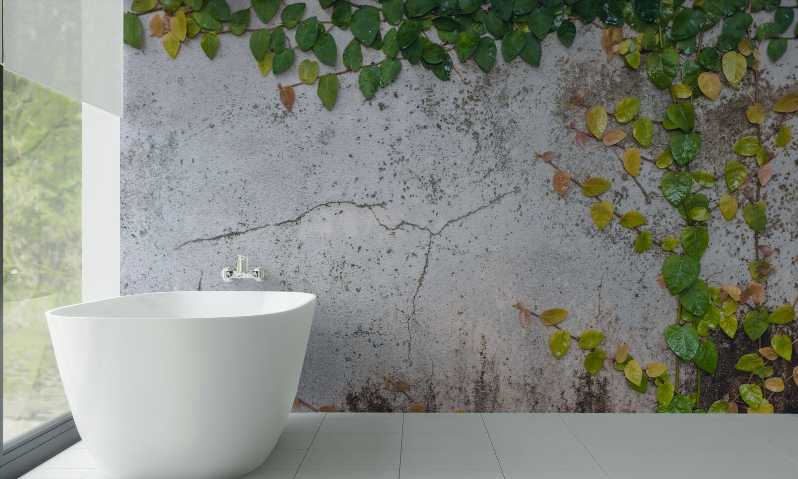 Fototapet frunzele sunt verde-galben pe un fond gri