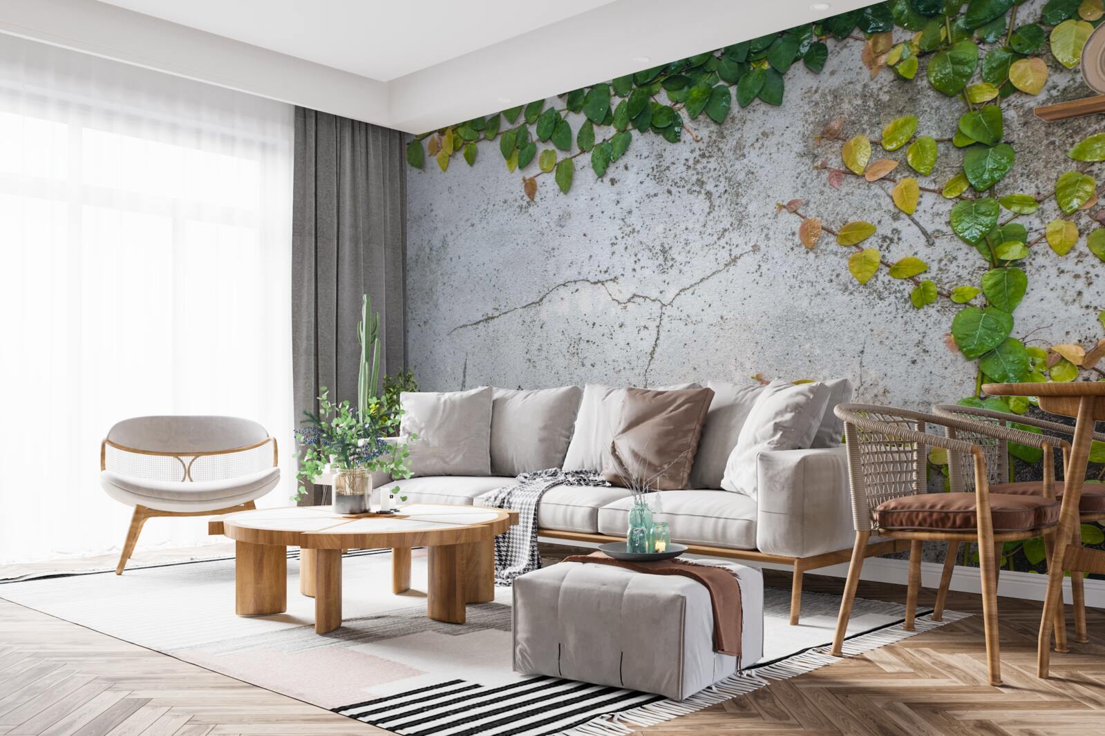 Fototapet frunzele sunt verde-galben pe un fond gri