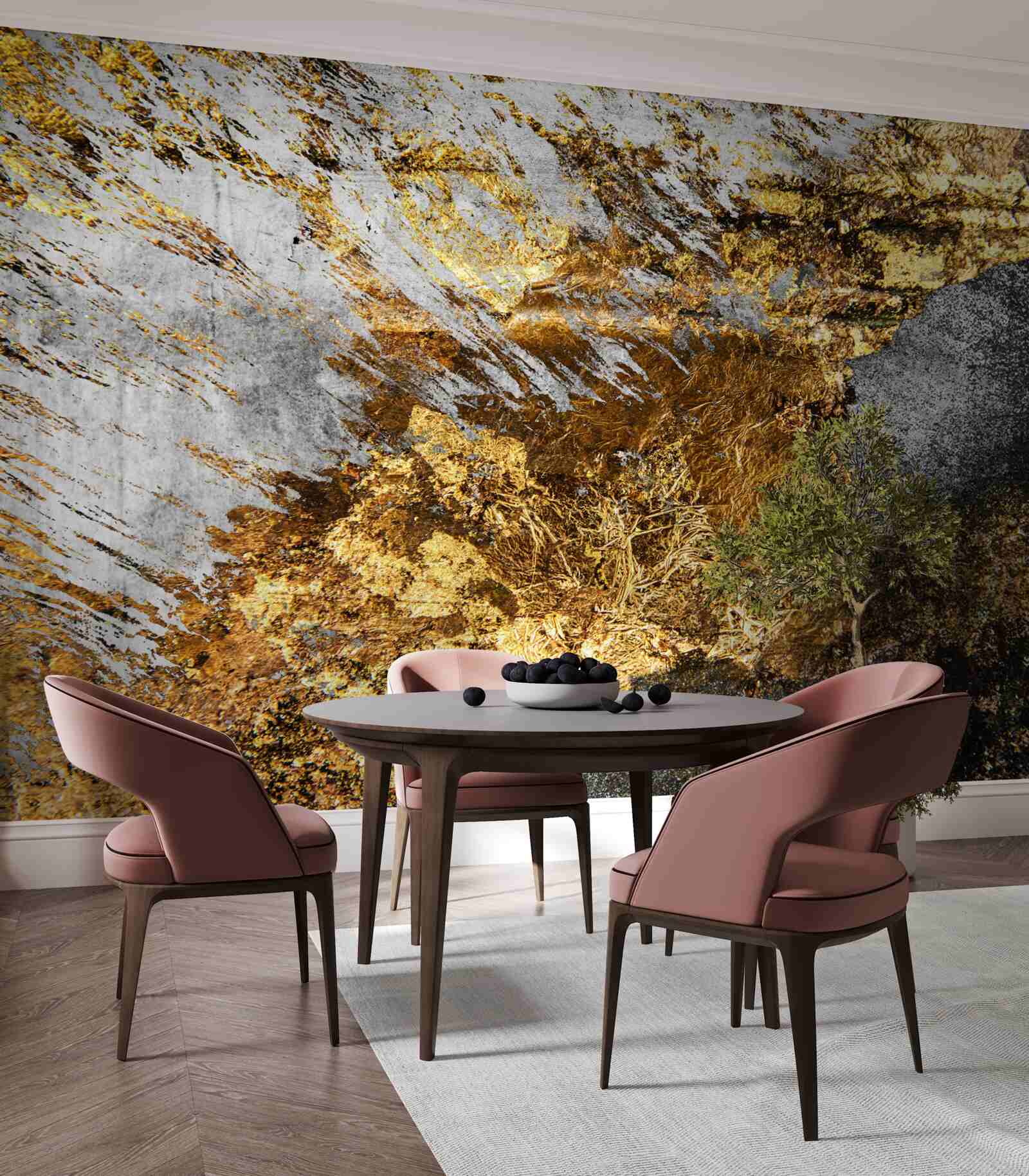 Fototapet piatră naturală acoperită cu praf de aur