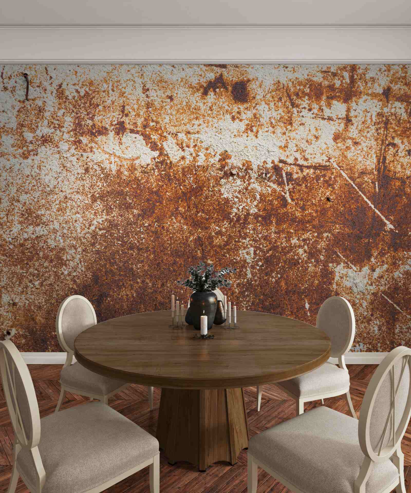 Fototapet perete zgâriat vopsit în tonuri închise de rugină