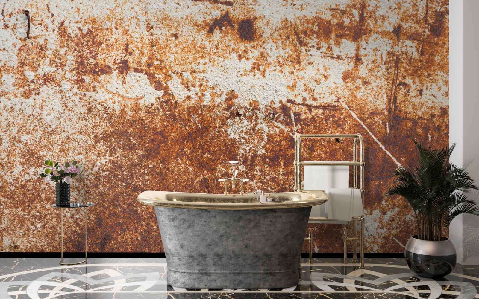 Fototapet perete zgâriat vopsit în tonuri închise de rugină