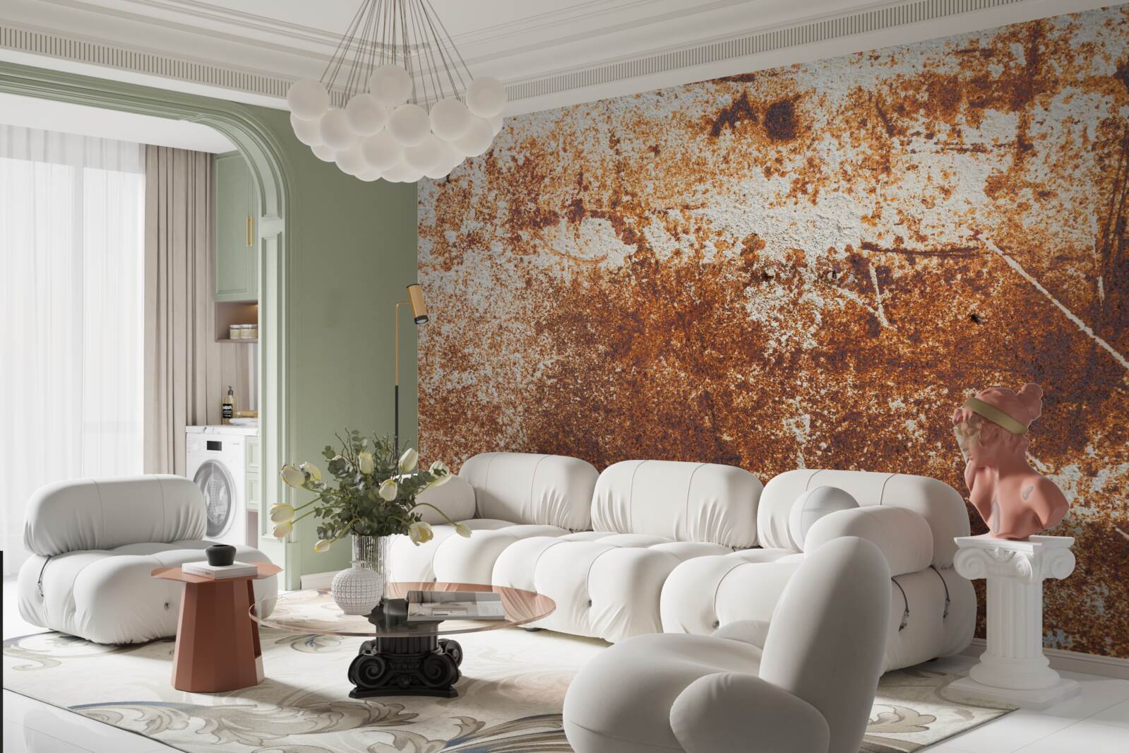 Fototapet perete zgâriat vopsit în tonuri închise de rugină