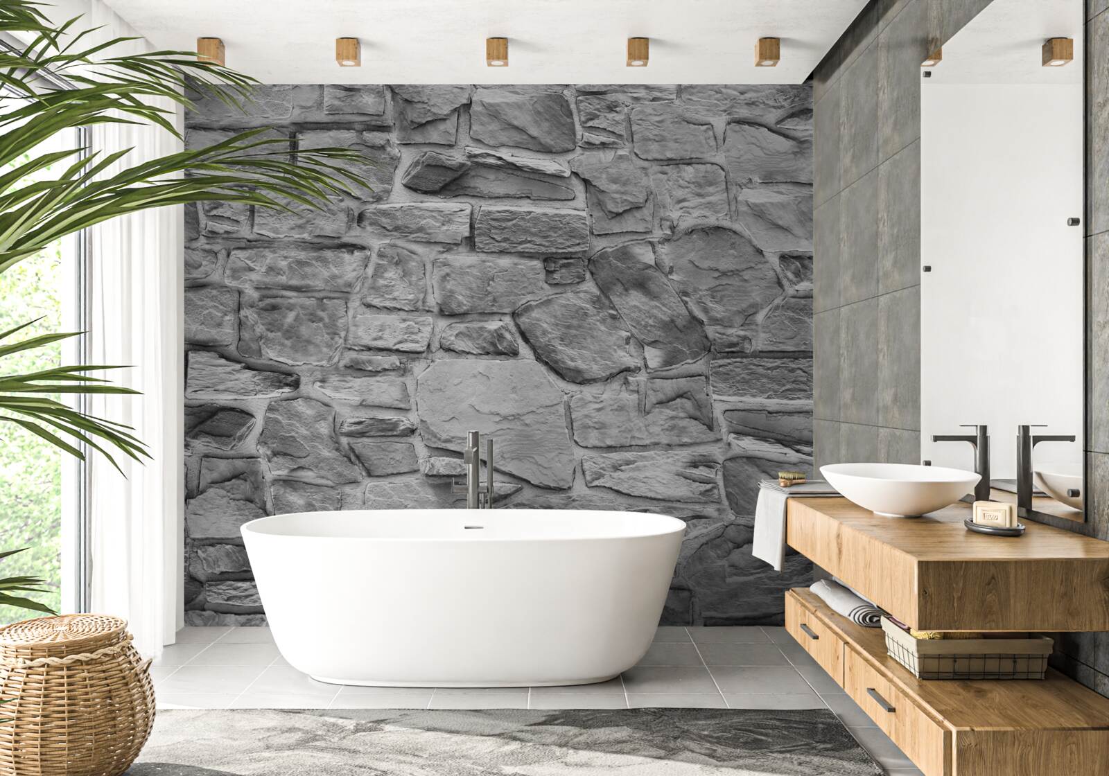 Fototapet piatra gri plată formează un zid