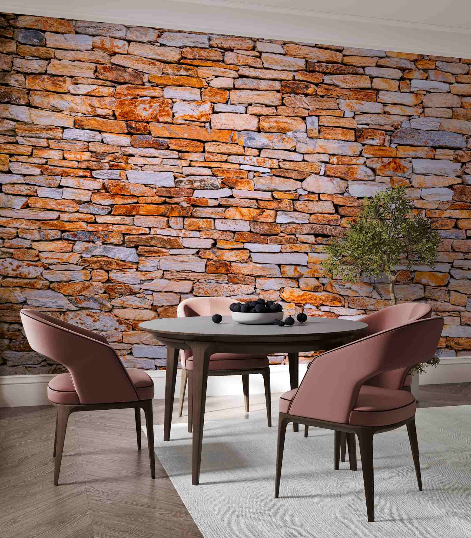 Fototapet gard longitudinal din piatră maro