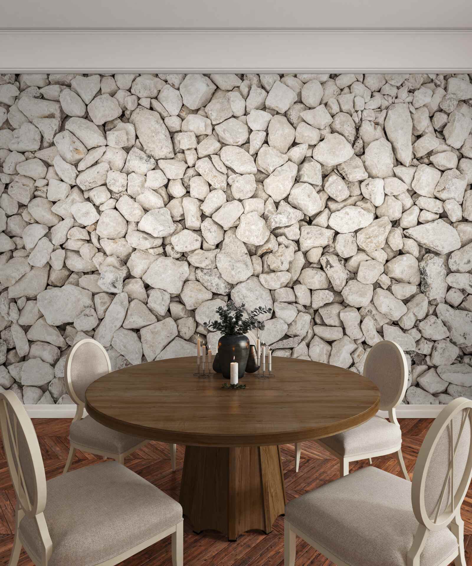 Fototapet Pietriș alb de diferite dimensiuni