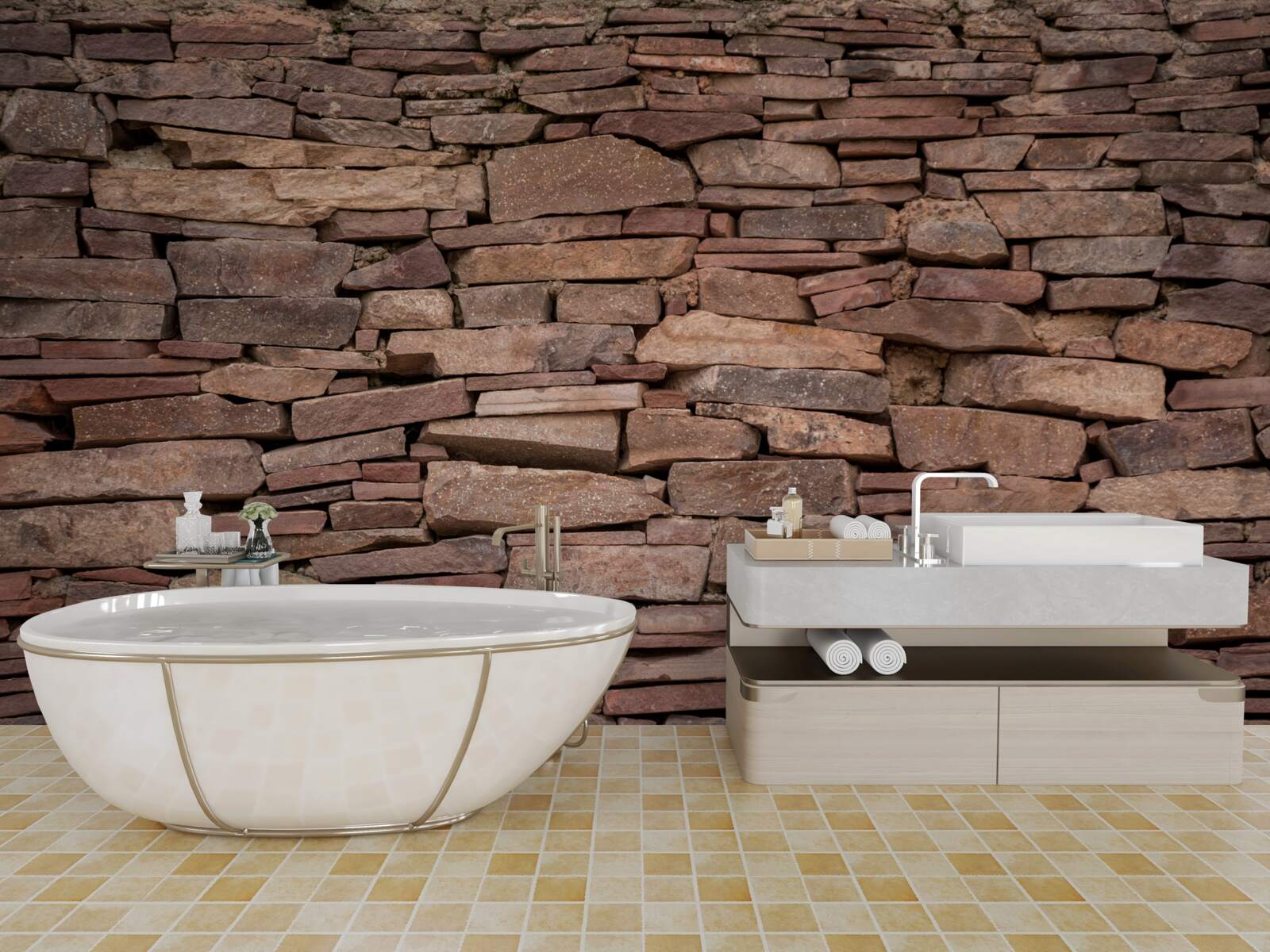 Fototapet barieră de piatră maro cu textură neuniformă