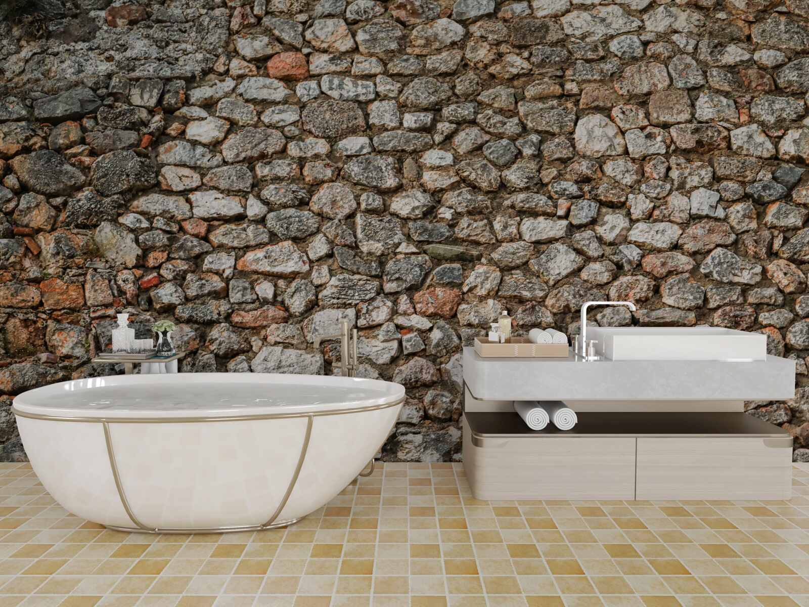 Fototapet perete antic din piatră multicoloră