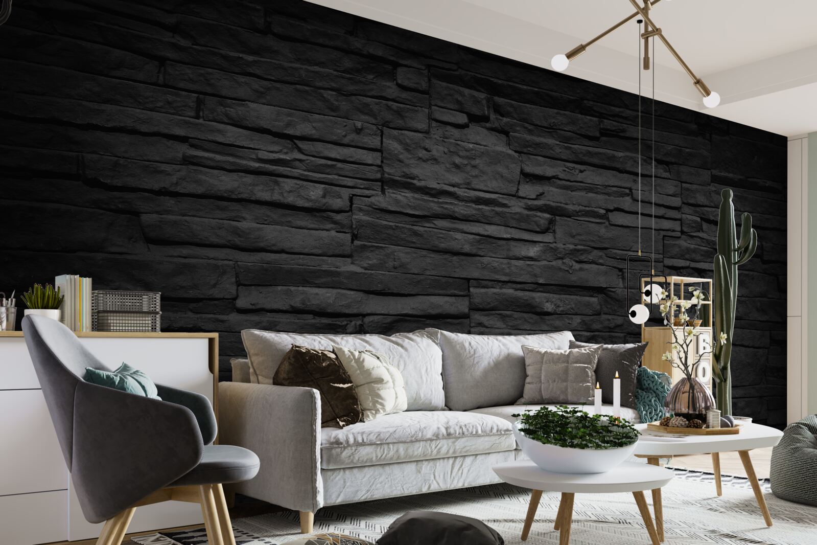 Fototapet perete din piatră neagră