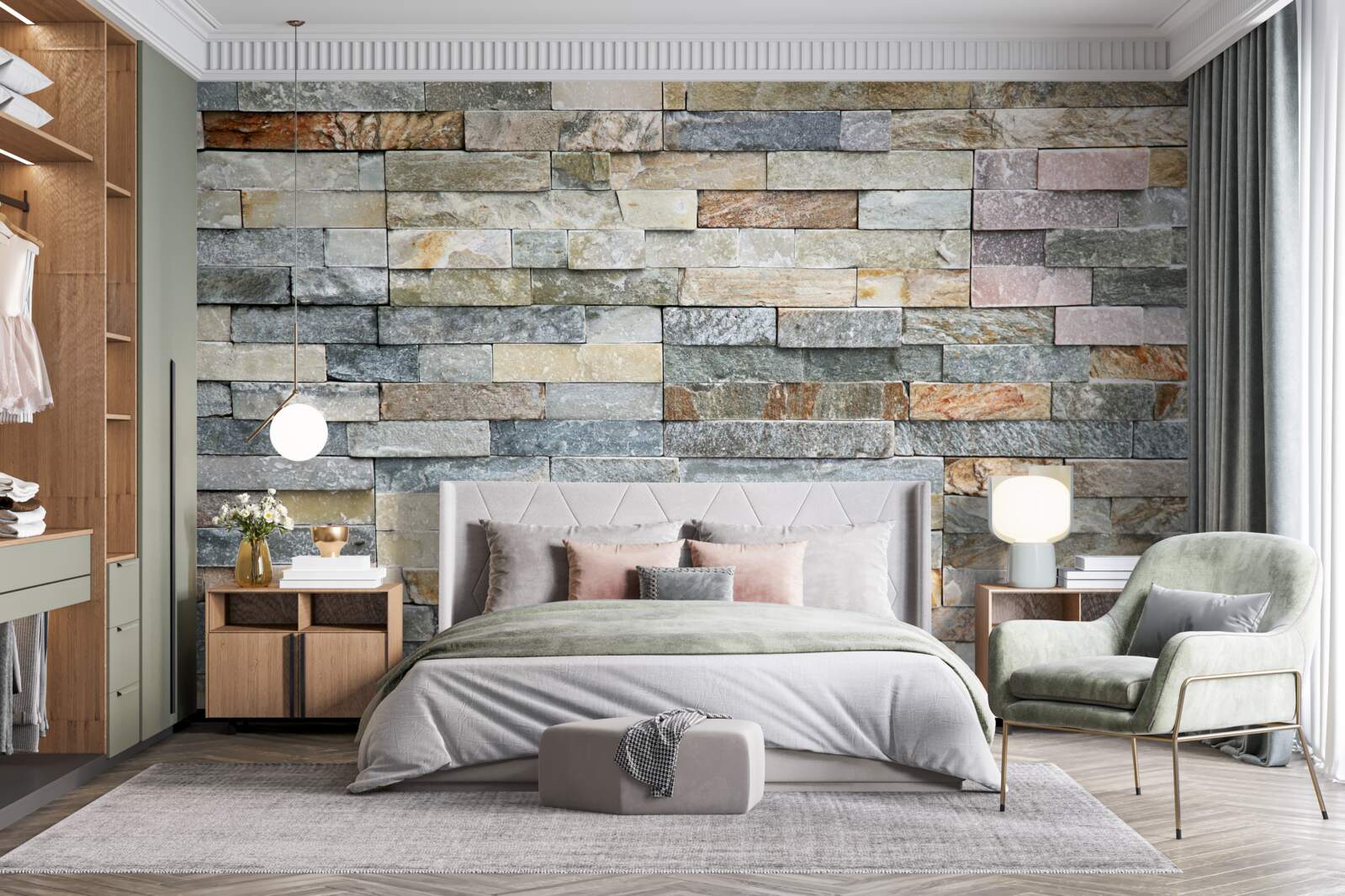 Fototapet piele de gâscă realizată din blocuri cu dungi multicolore