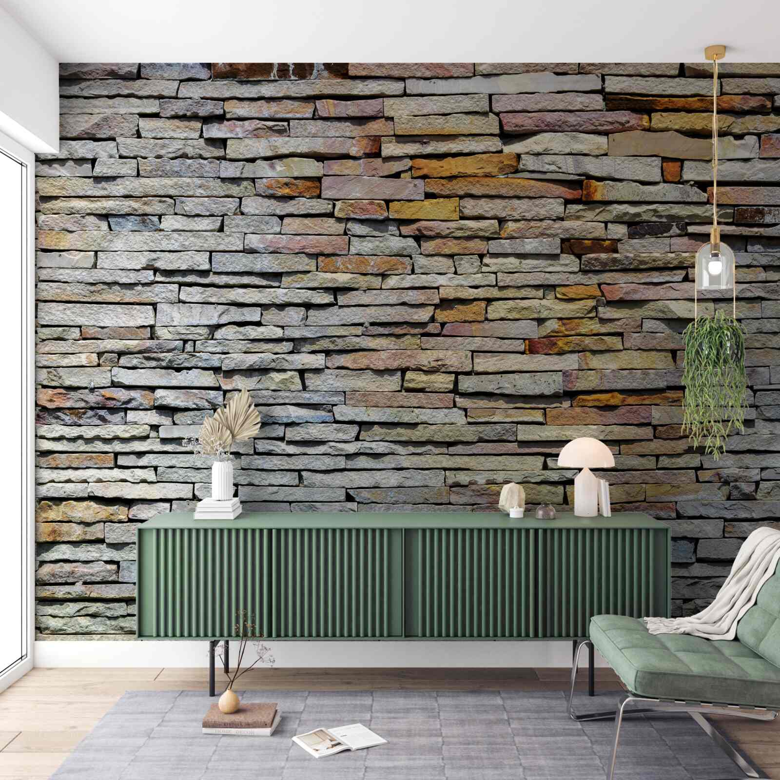 Fototapet Zid acoperit cu benzi de piatră