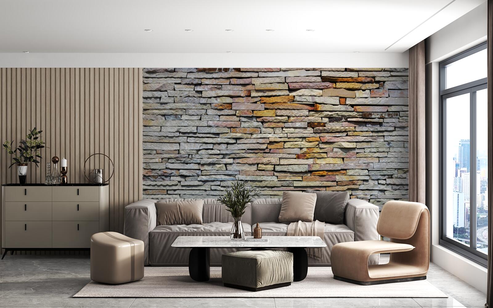 Fototapet Zid acoperit cu benzi de piatră