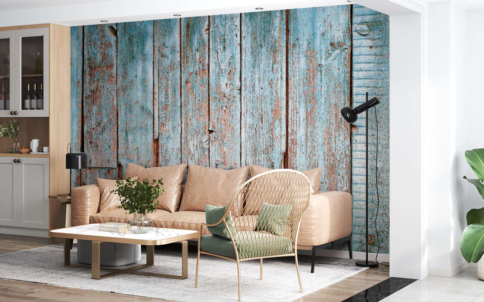 Fototapet fundal realizat din grinzi vechi în nuanțe de gri și albastru