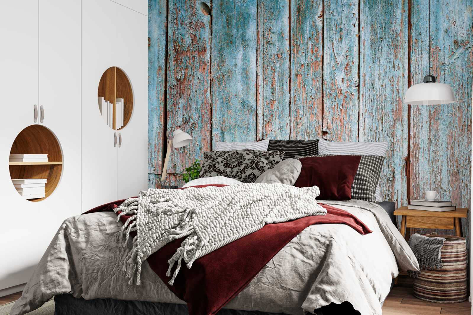 Fototapet fundal realizat din grinzi vechi în nuanțe de gri și albastru