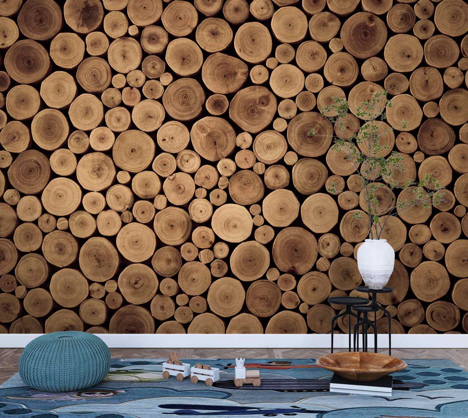 Fototapet tăiați cu atenție trunchiurile rotunde ale copacilor