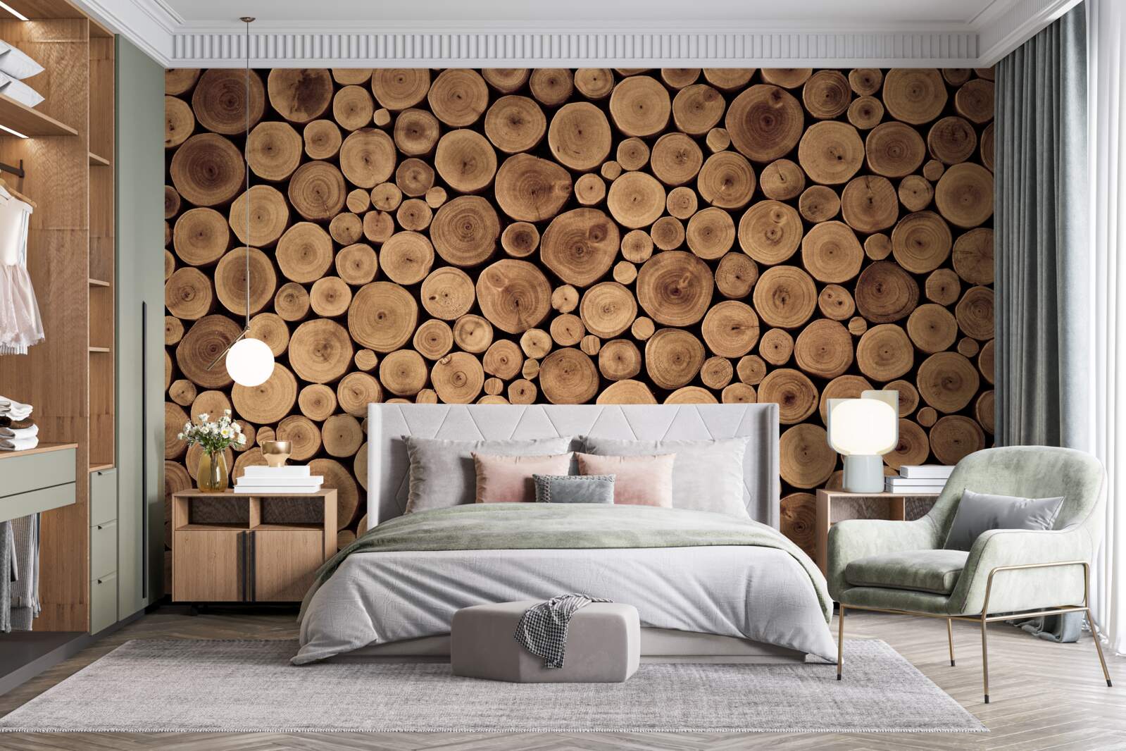 Fototapet tăiați cu atenție trunchiurile rotunde ale copacilor