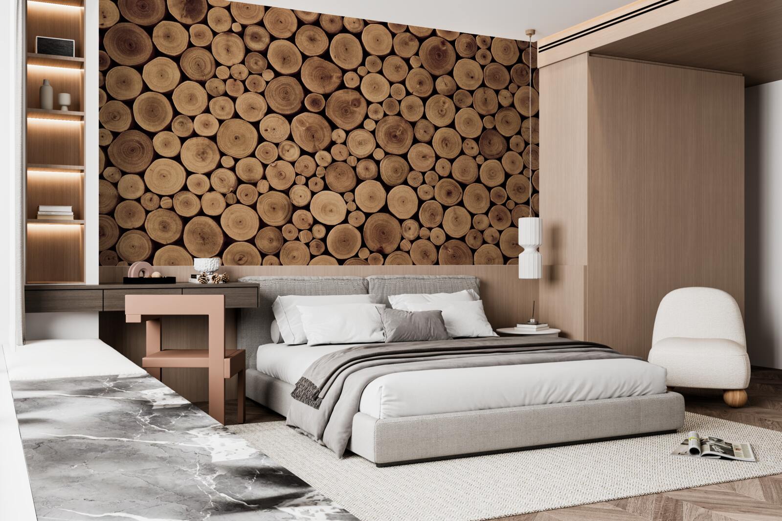 Fototapet tăiați cu atenție trunchiurile rotunde ale copacilor