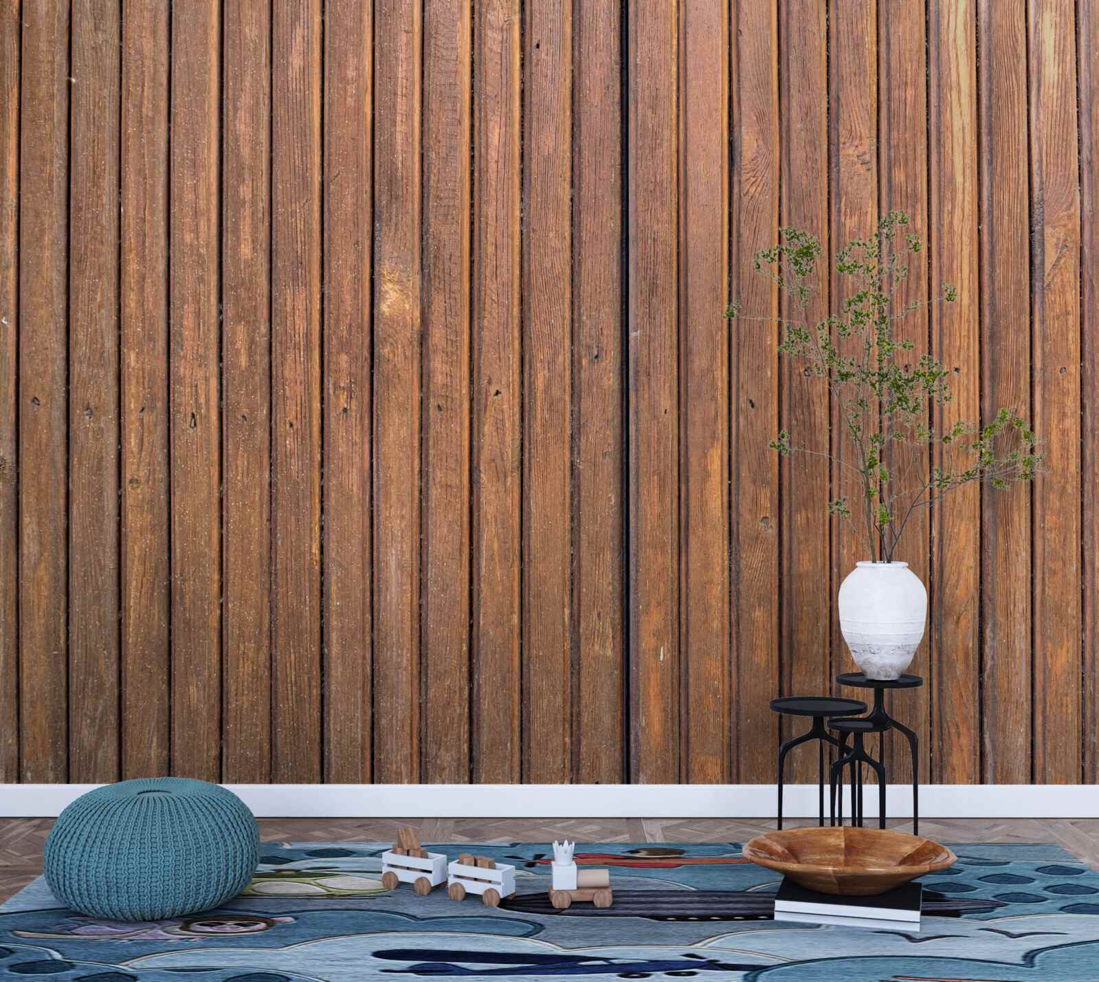 Fototapet barieră continuă realizată din grinzi de lemn vechi