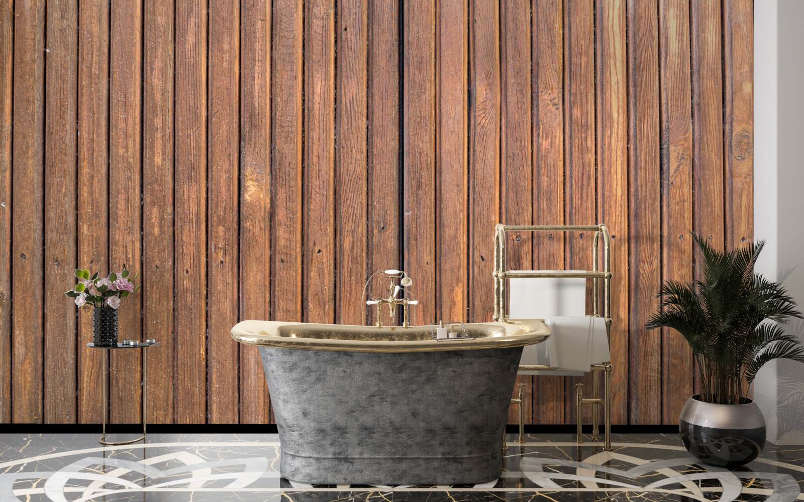 Fototapet barieră continuă realizată din grinzi de lemn vechi