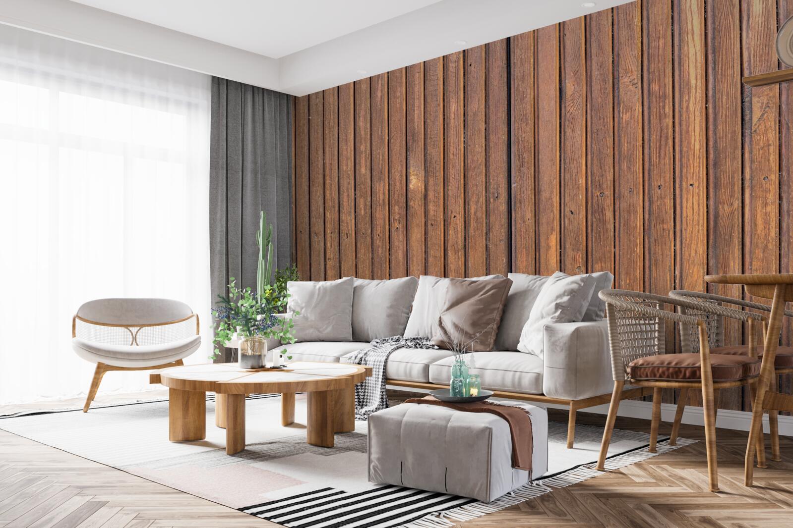 Fototapet barieră continuă realizată din grinzi de lemn vechi