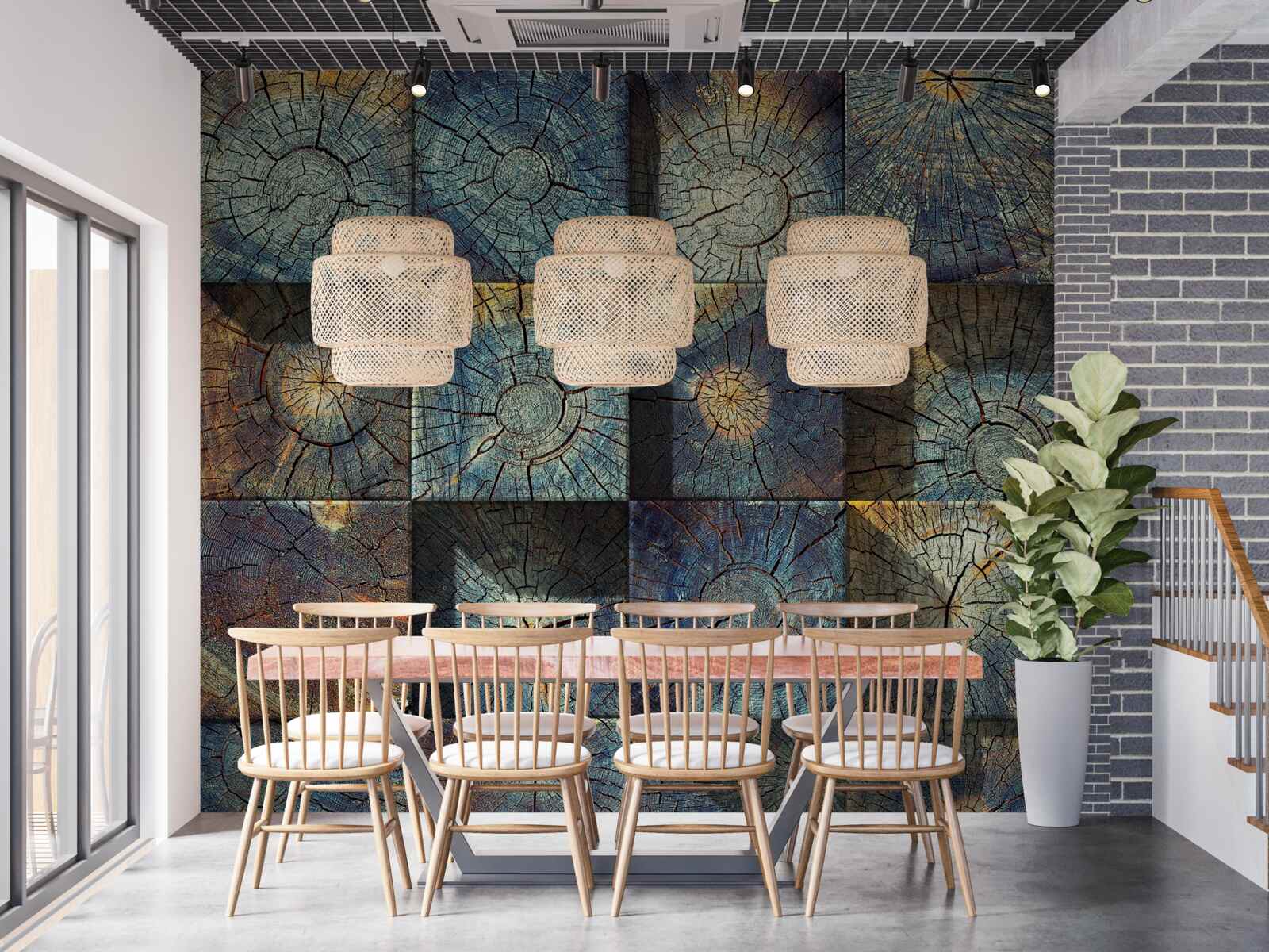 Fototapet un obiect artistic realizat din resturi de copaci