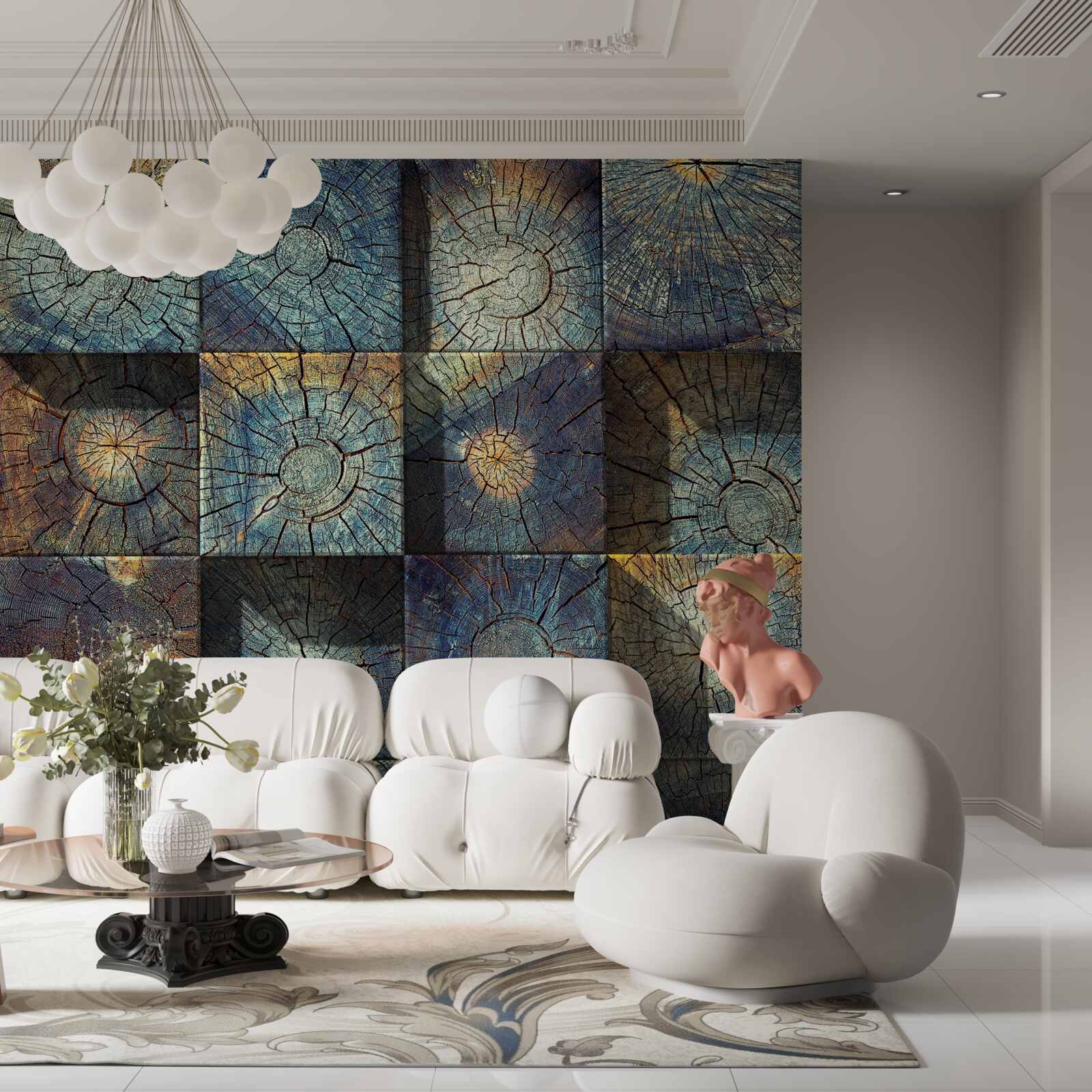 Fototapet un obiect artistic realizat din resturi de copaci