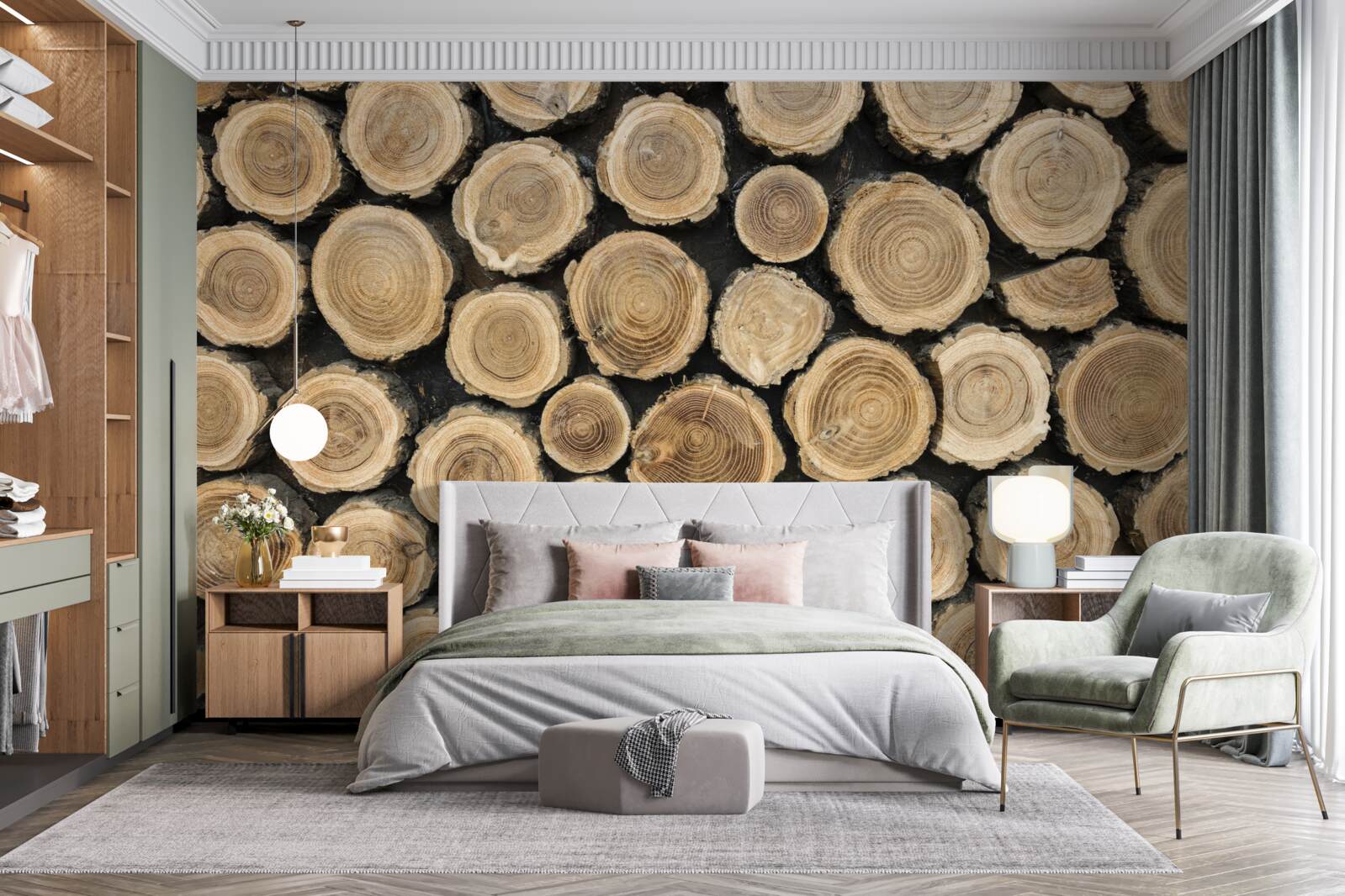 Fototapet copaci căzuți în formă de cerc