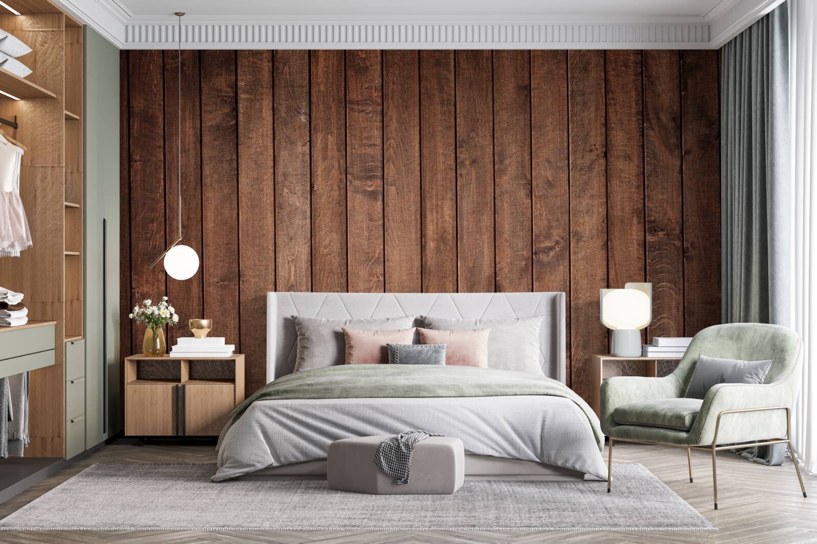 Fototapet placa de parchet are o nuanță atractivă de maro închis