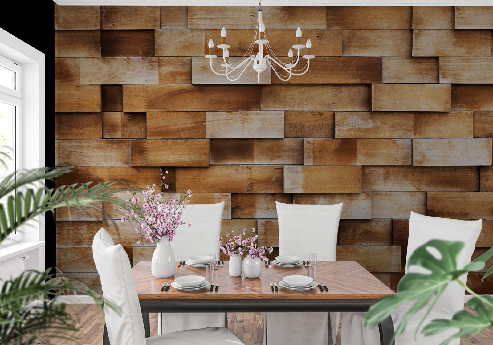 Fototapet barieră realizată din grinzi de lemn