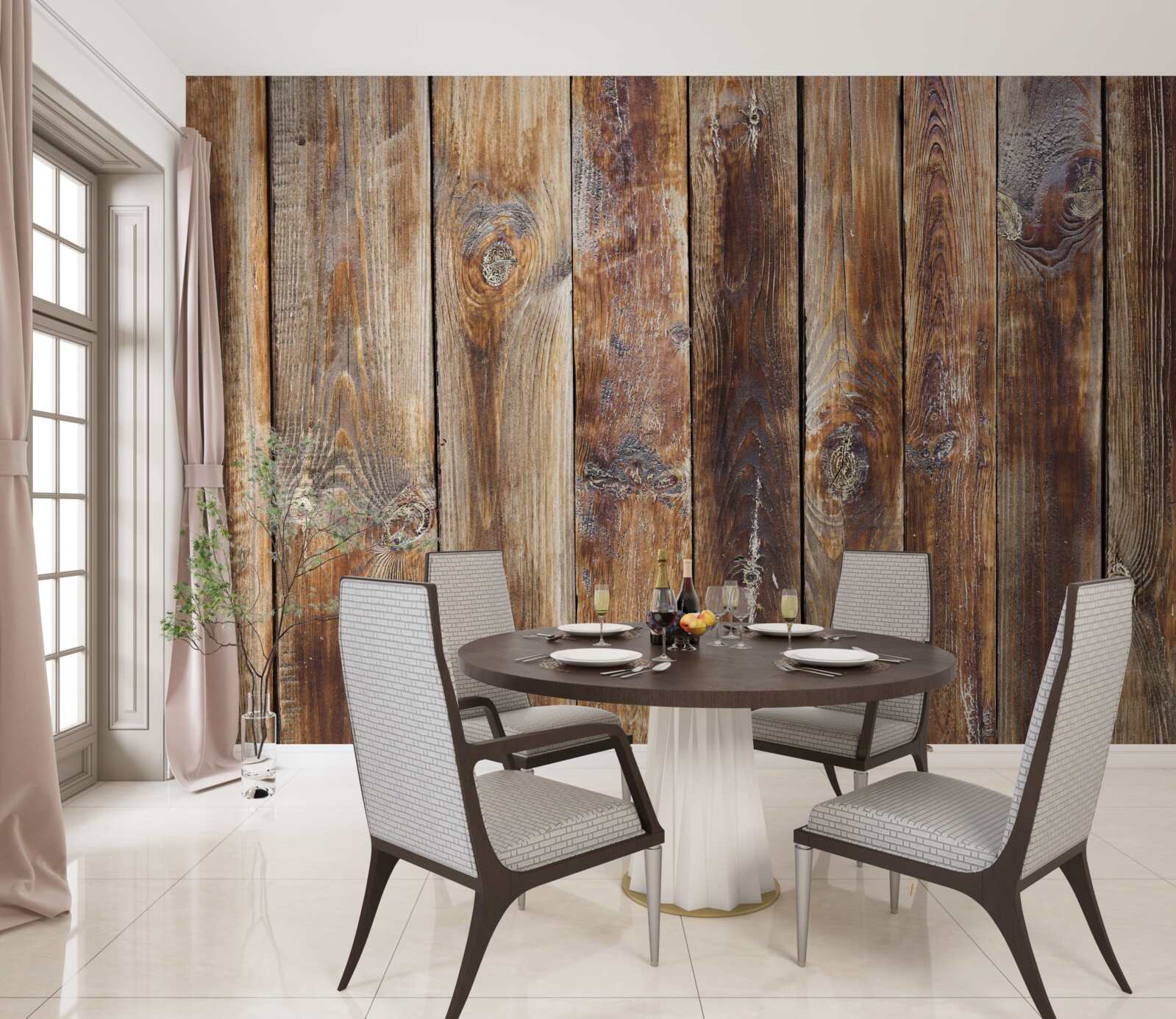 Fototapet grinzile sunt realizate din lemn maro închis