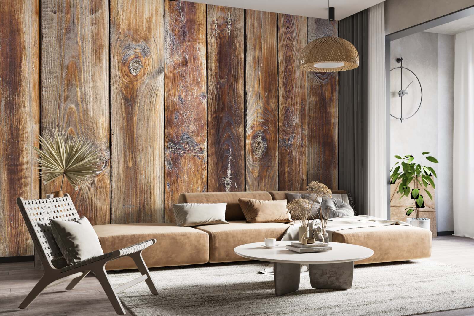 Fototapet grinzile sunt realizate din lemn maro închis