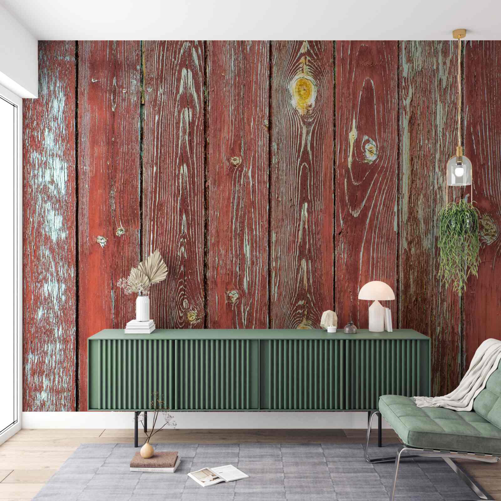 Fototapet fundalul din lemn este roșu și are un aspect antic