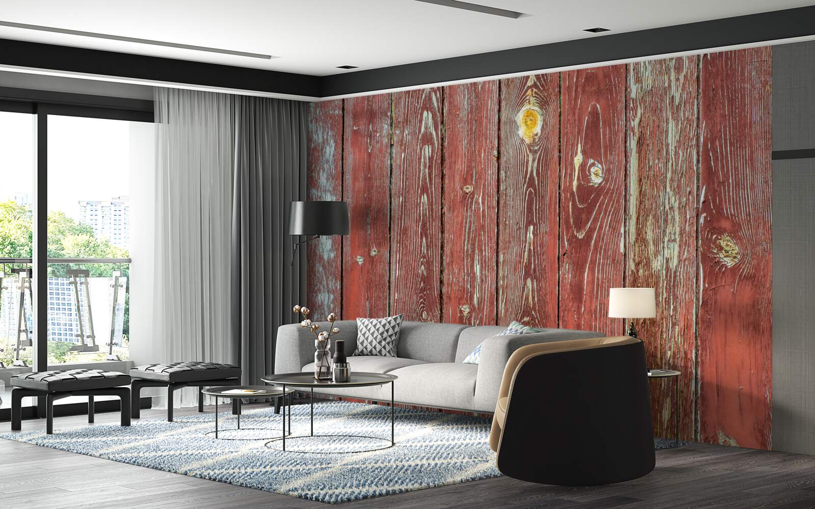 Fototapet fundalul din lemn este roșu și are un aspect antic