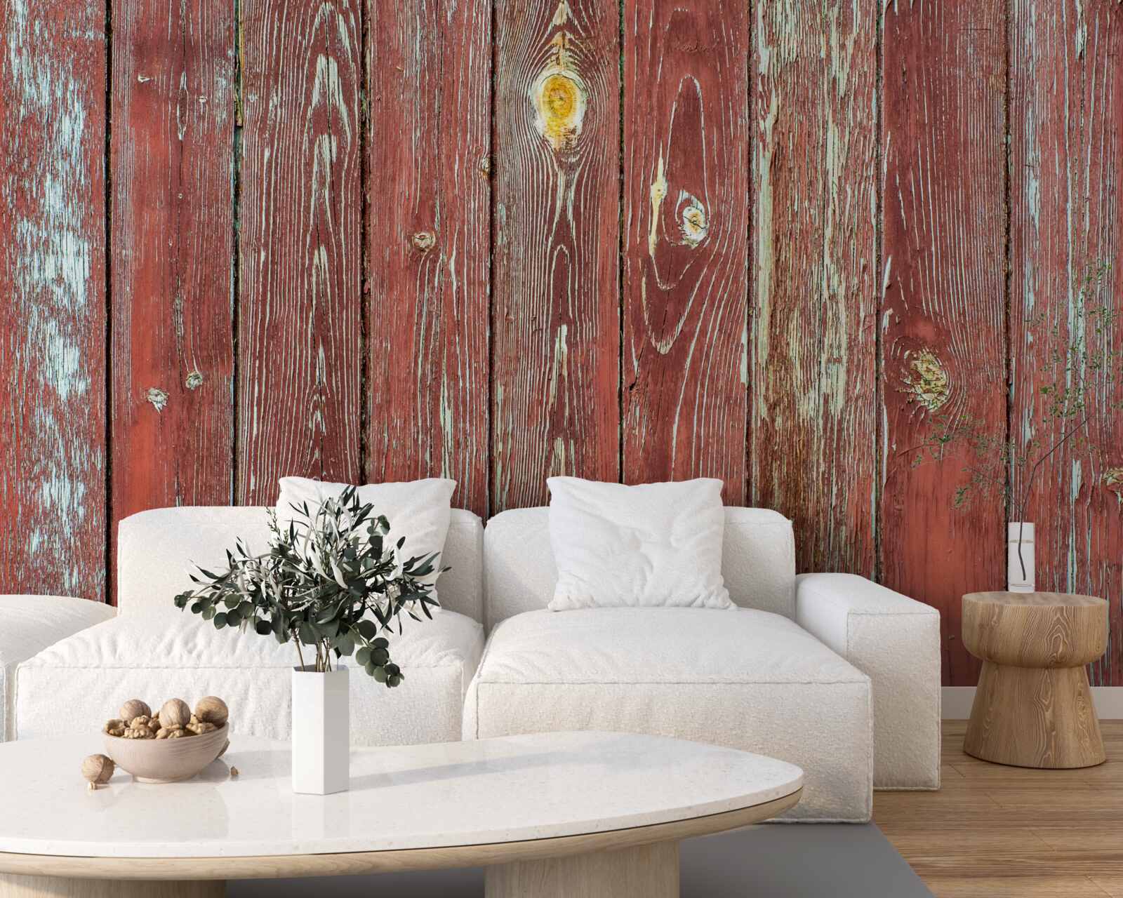Fototapet fundalul din lemn este roșu și are un aspect antic