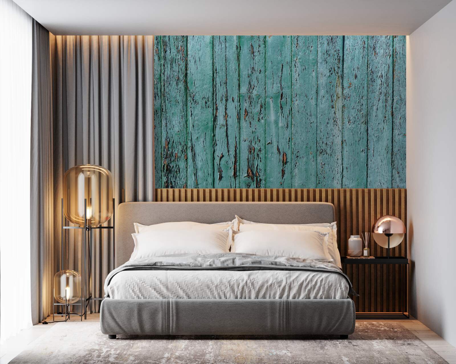 Fototapet scânduri de lemn, vopsite în verde mentă, vechi