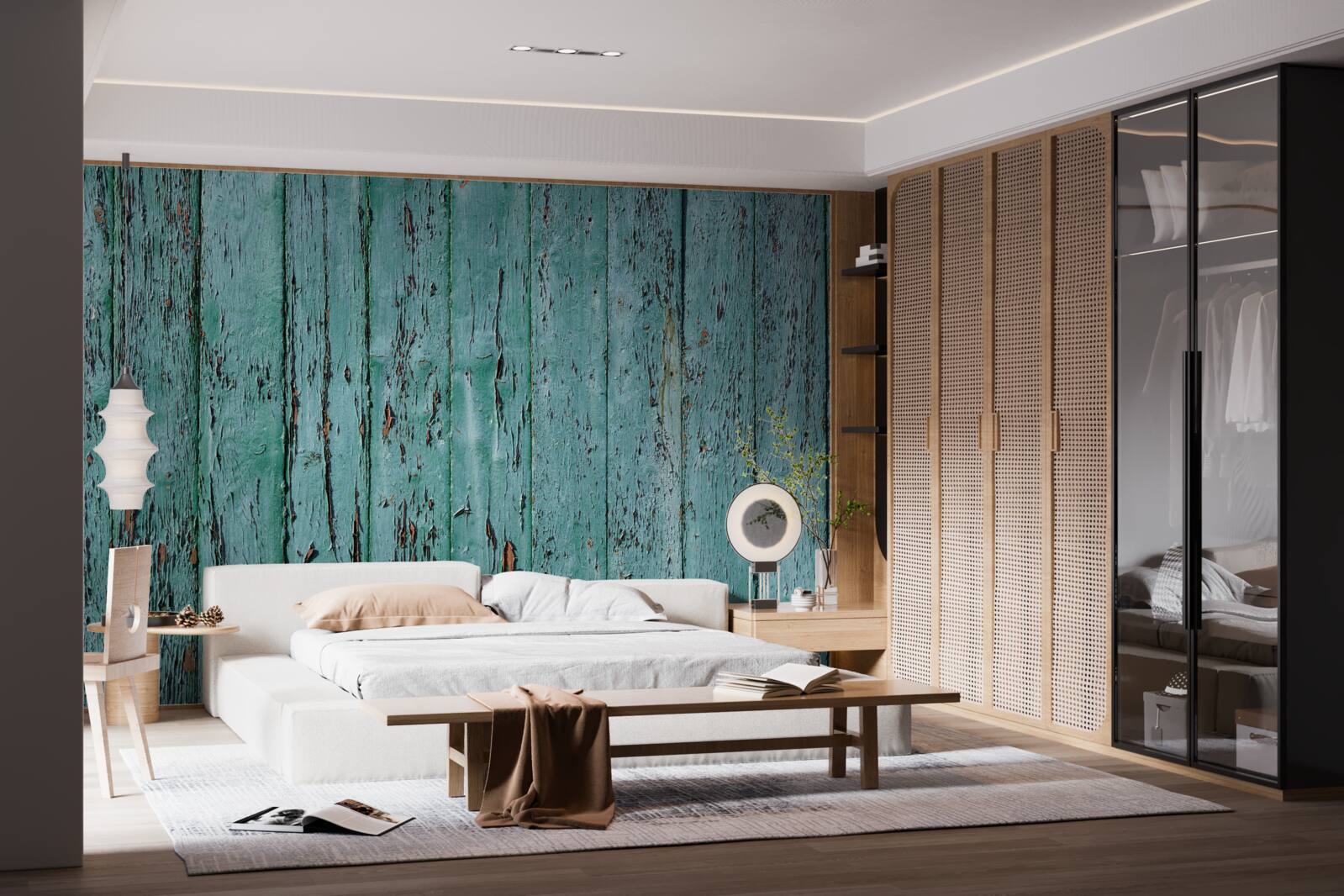 Fototapet scânduri de lemn, vopsite în verde mentă, vechi