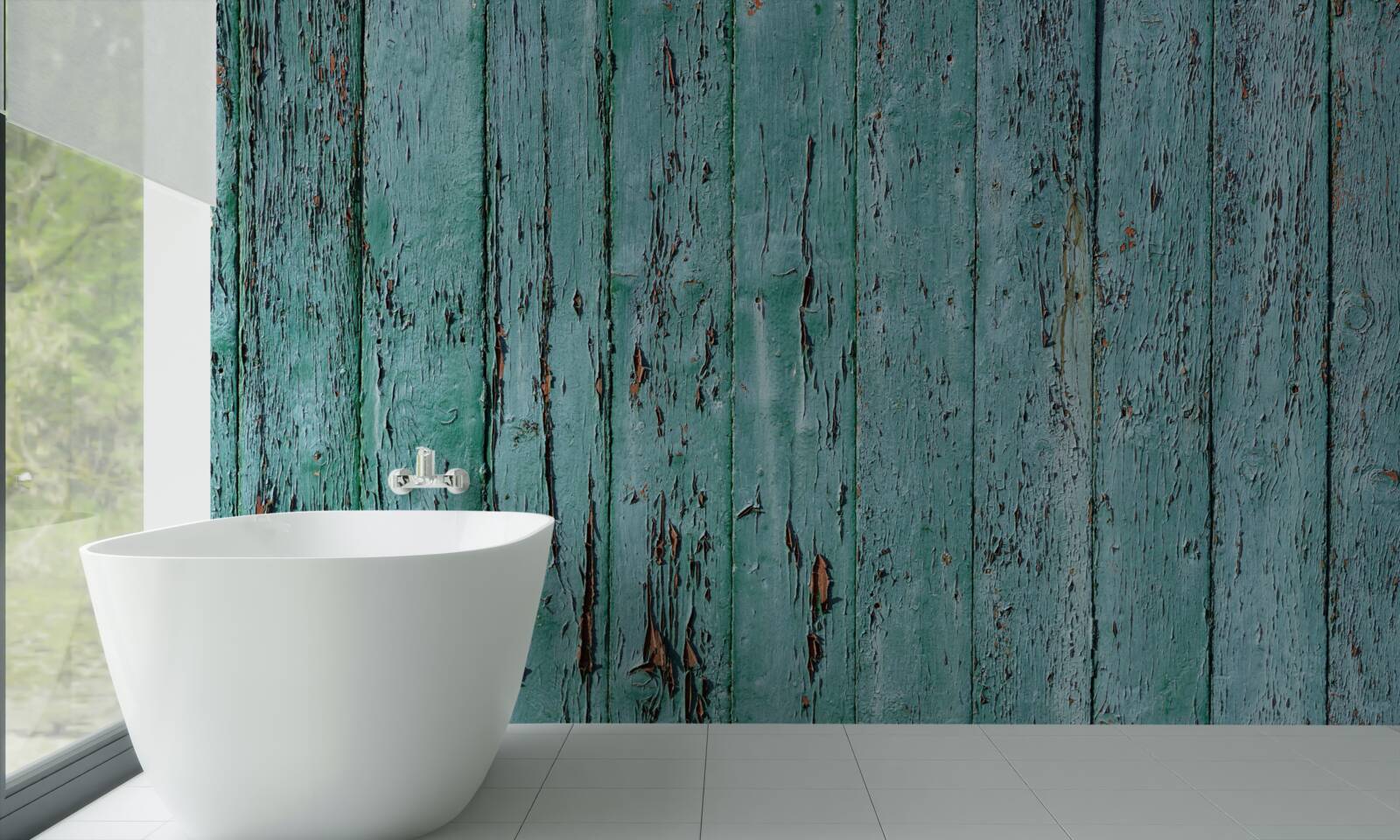 Fototapet scânduri de lemn, vopsite în verde mentă, vechi