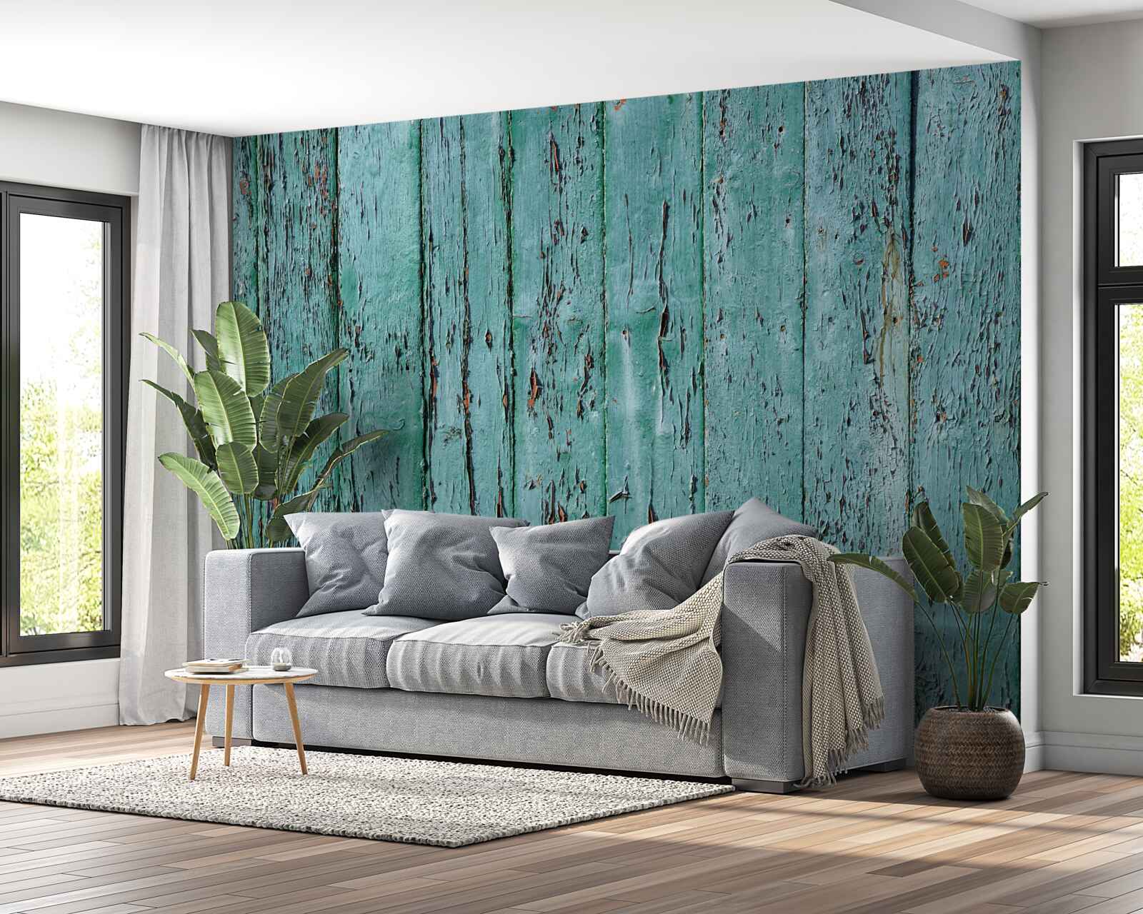 Fototapet scânduri de lemn, vopsite în verde mentă, vechi