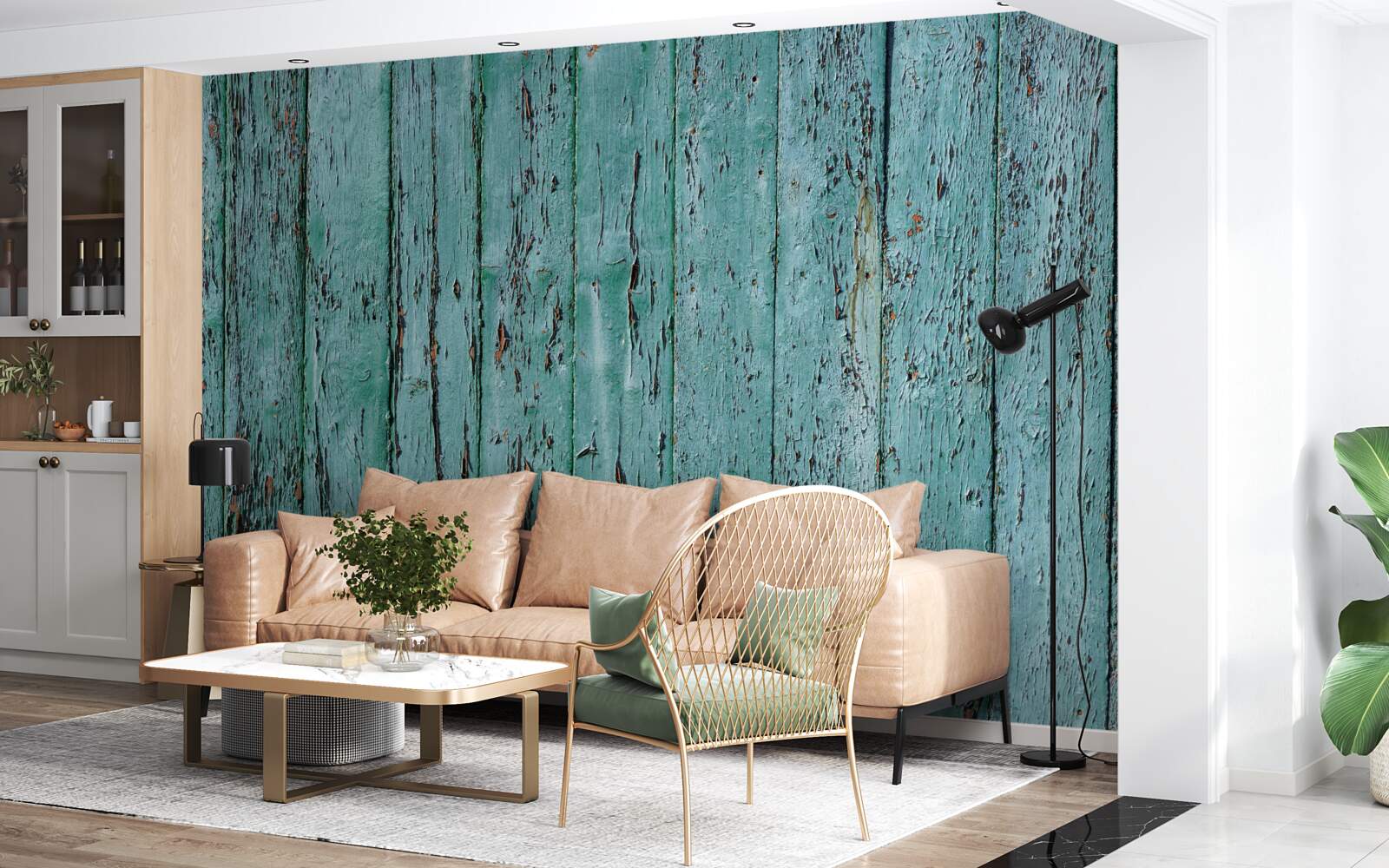 Fototapet scânduri de lemn, vopsite în verde mentă, vechi