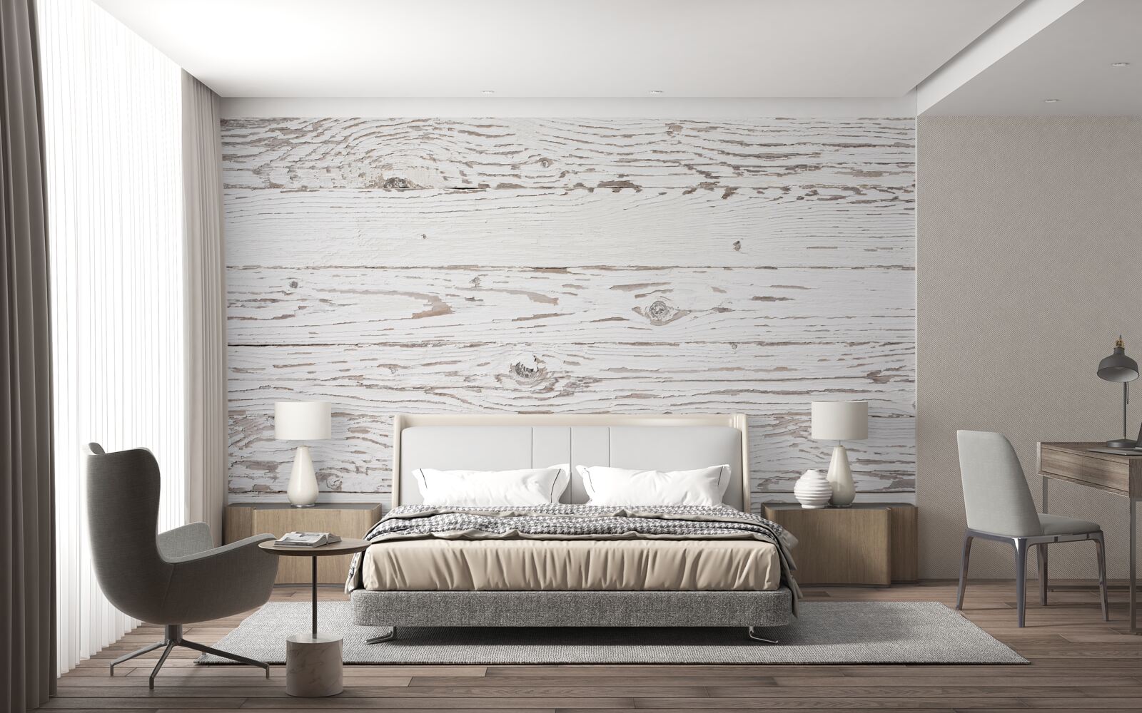 Fototapet placă de parchet antică spălată în alb