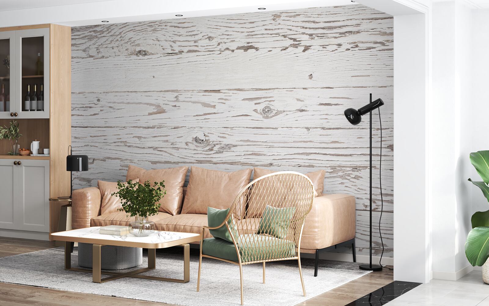 Fototapet placă de parchet antică spălată în alb